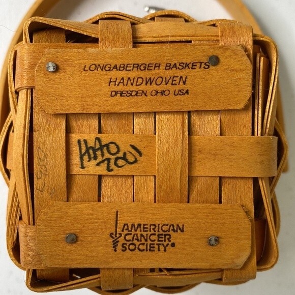 Longaberger 2001 Measuring Basket 5" Swing Handle Plastic Liner Hope Charm - Picture 8 of 15